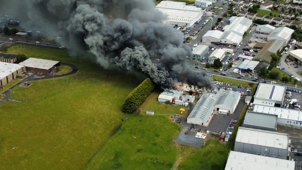 The fire started at the Oglesby and Butler unit on O'Brien Road in Carlow town at about 2pm (Pic: Benny Culleton)