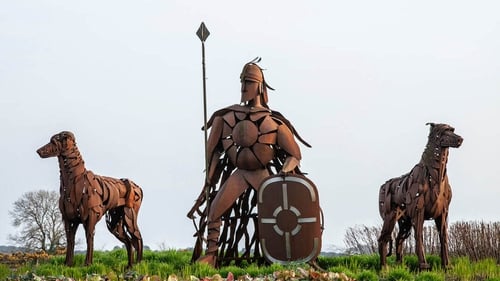 Lynn Kirkham's sculpture of Fionn Mac Cumhaill and his hounds, which was commissioned by Kildare County Council and is located at the Balymany roundabout in The Curragh, Co Kildare. Photo: Lorna Fitzsimons https://www.lornafitzsimons.com