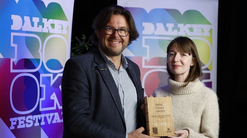 Sally Rooney (right) with Neil Freshwater of Zurick at the Dalkey Literary Festival