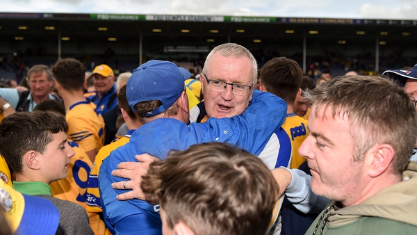 Clare manager Brian Lohan celebrates with supporters at Semple Stadium