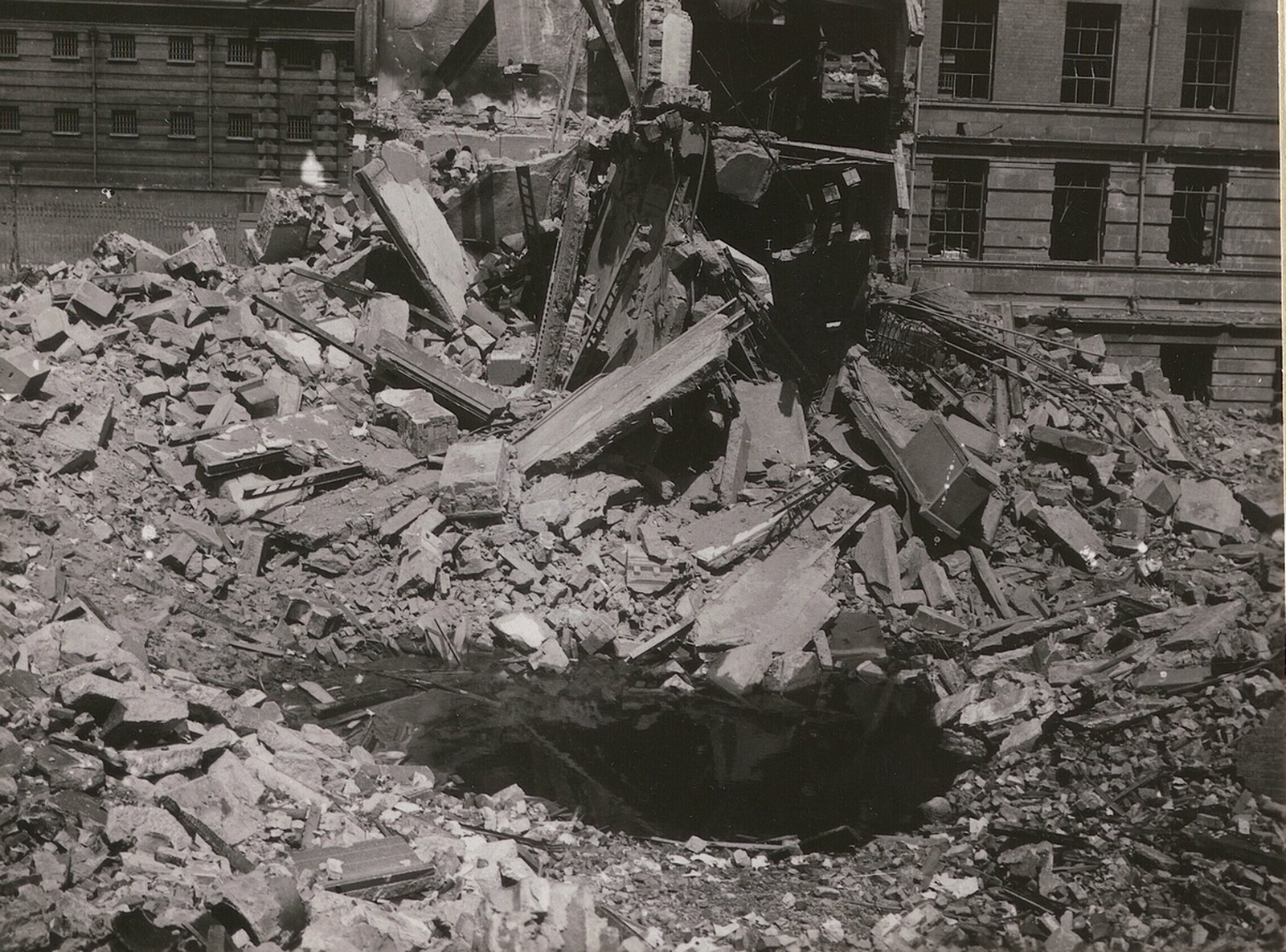 Image - The crater left by the massive explosion (Credit: The Irish Architectural Archive)