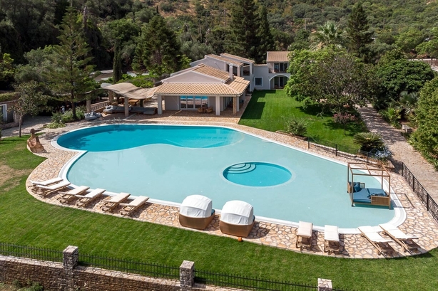 An aerial shot of Apraos Beach House