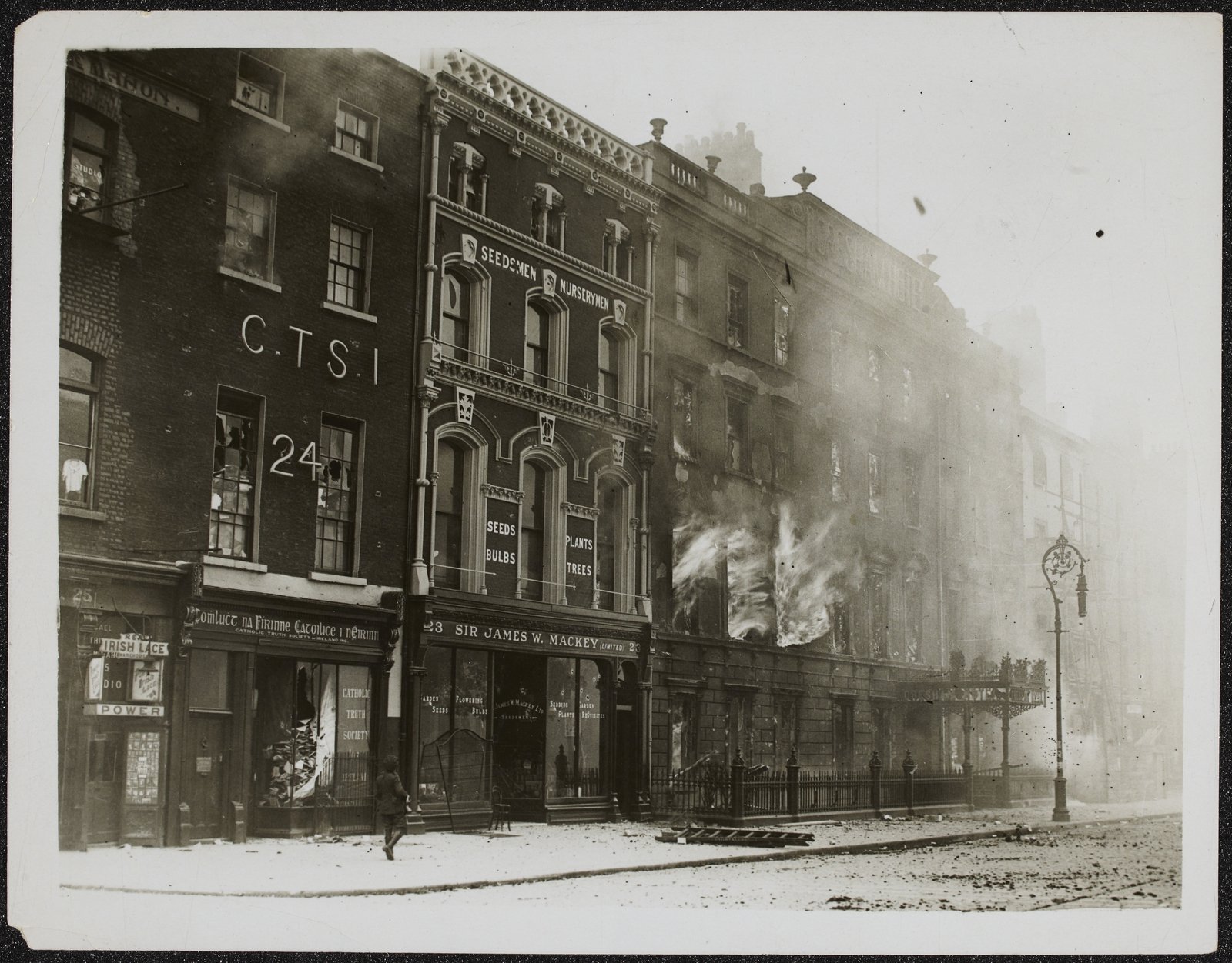 Image - The Gresham hotel as the fires took hold... (Credit: National Library of Ireland)