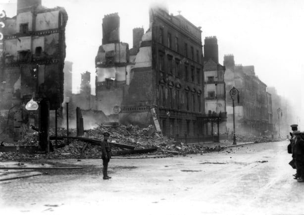 The ruins of the Gresham Hotel on O'Connell Street in Dublin, Ireland, during the Irish Civil War, 1922. Photo by Independent News And Media/Getty Images