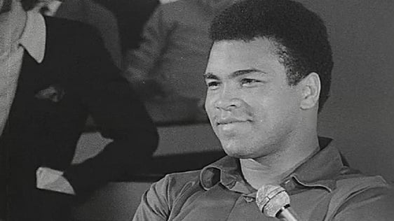 Muhammad Ali attending a press conference in Dublin (1972)
