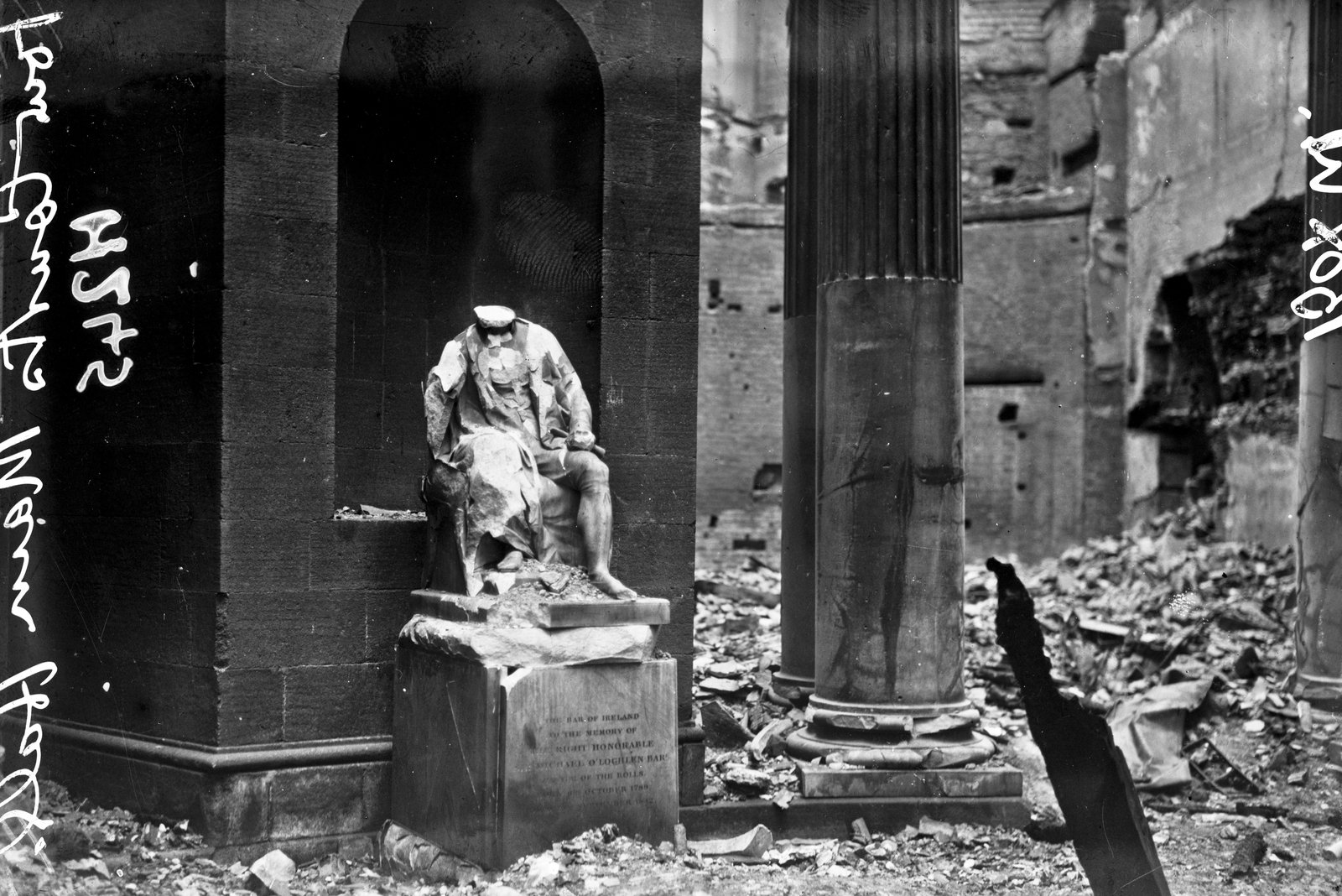 Image - The shattered remains, interior and exterior; its magnificent Georgian interior was lost forever (Credits: National Library of Ireland/RTÉ Photographic Archive, the Cashman Collection/Spaarnestad)