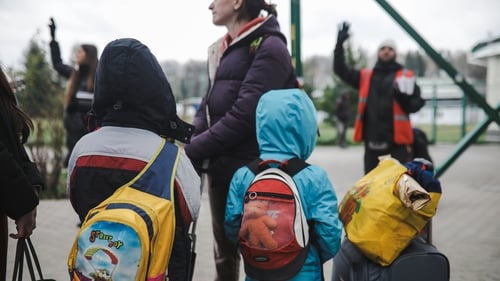 Children were among those crossing the border to Poland from Ukraine in April