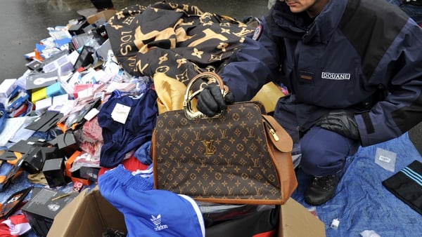 Presentation by French Customs of counterfeit items seized in the Loire region