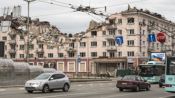 The remains of hotel Ukraine, destroyed in a Russian missile strike in Chernihiv city, Ukraine, 23 June