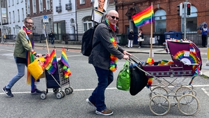 Street vendors get in on the rainbow phenomenon at Westland Row in Dublin, as they await the arrival of the parade (Pic: RollingNews.ie)