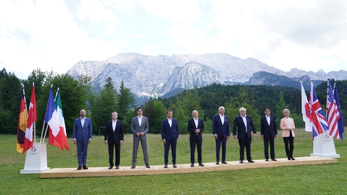 G7 leaders line up for a photo opportunity at the summit
