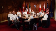 G7 leaders at a working session dinner during the summit in Schloss Elmau yesterday
