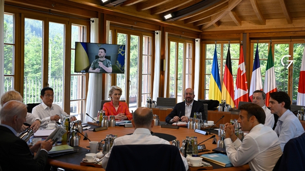 Volodymyr Zelensky addressed G7 leaders via video link this morning