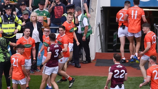 The Armagh and Galway players clashed at the end of normal time