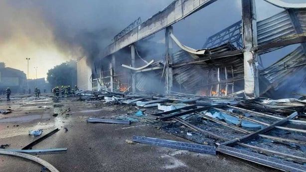 The destroyed shopping centre after the blaze was extinguished