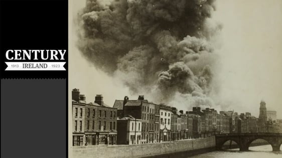 Century Ireland Issue 234 - Smoke billowing over Dublin rooftops, following an explosion at the Four Courts Photo: National Library of Ireland, 4 July 1922