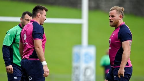 Cian Healy, hooker Niall Scannell and Finlay Bealham during training in Auckland