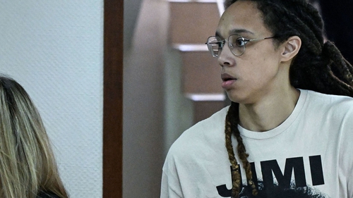 Brittney Griner arrives to her trial hearing at the Khimki Court