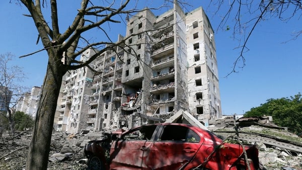 A view of damaged house of apartment block after a missile strike is seen in Odesa region, Ukraine today