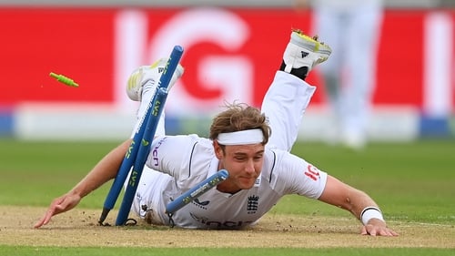 A car crash of an over for England's Stuart Broad