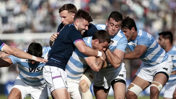 Argentina's Gonzalo Bertranou is tackled by Scontland's Ali Price