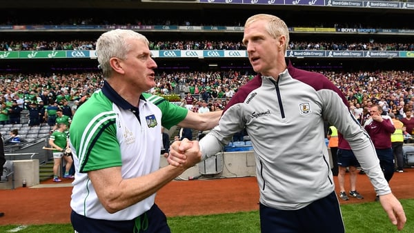 John Kiely and Galway manager Henry Shefflin shake hands after the final whistle
