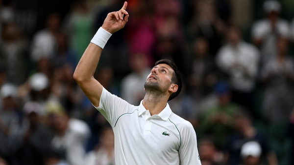 Novak Djokovic celebrates his win on Centre Court
