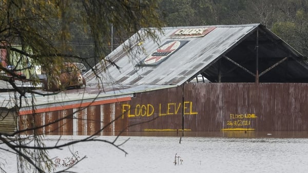 Buildings are seen inundated by floodwaters along the Hawkesbury River in the suburb of Windsor