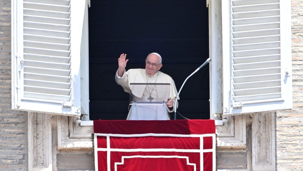 Pope Francis delivering the Sunday Angelus prayer overlooking St Peter' Square at the Vatican on 3 July