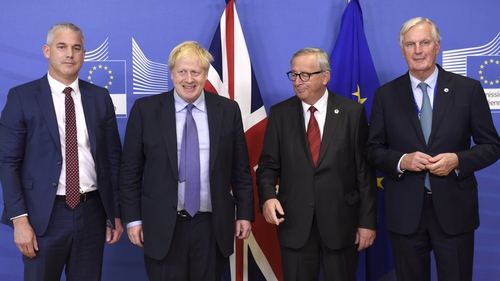 Stephen Barclay, Boris Johnson, Jean Claude Juncker and Michel Barnier pictured in Brussels in 2019