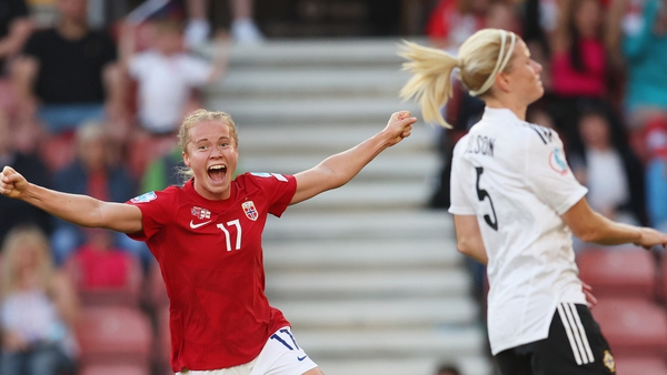 Julie Blakstad celebrates after scoring Norway's first goal