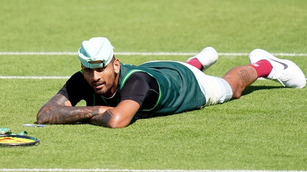 Kyrgios takes a break from practice yesterday