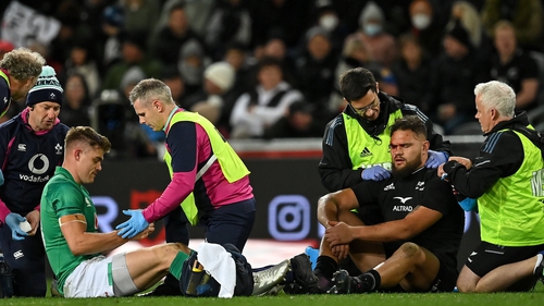 Both Garry Ringrose and Angus Ta'avao needed treatment after the tackle