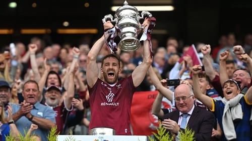 Westmeath captain Kevin Maguire lifts the Tailteann Cup