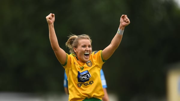 Niamh McLaughlin celebrates a famous win for Donegal