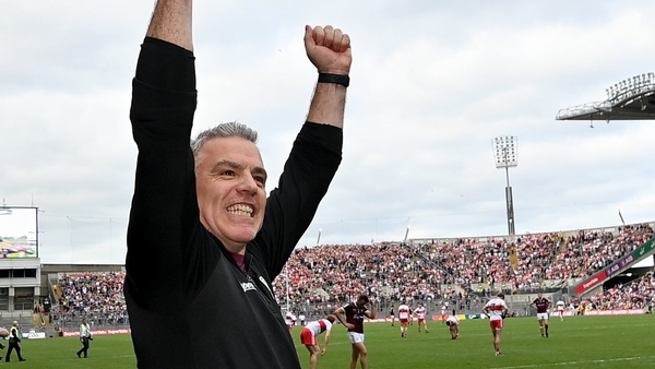Galway manager Padraic Joyce celebrates after his side's victory in the All-Ireland football semi-final against Derry. Photo: Seb Daly/Sportsfile