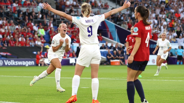 Beth Mead celebrates scoring England's fifth goal against Norway