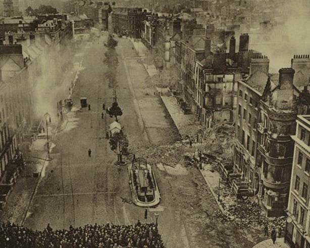 Sackville Street after bombardment – a view from the Nelson Column Photo: Illustrated London News, 15 July 1922