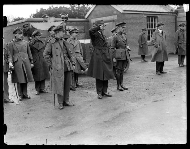 General Tom Ennis, General O'Duffy (saluting) and General Emmet Dalton.