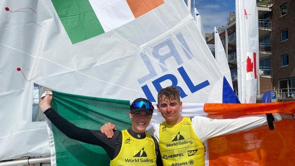 Eve McMahon and Rocco Wright celebrate after each winning gold in their respective single-handed events