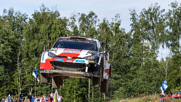 Kalle Rovanpera and co-driver Jonne Halttunen competing in their Toyota Gazoo Racing WRT Toyota GR Yaris Rally1