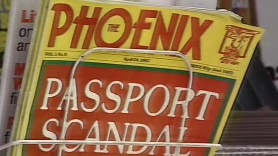 Copies of The Phoenix magazine in newspaper stand (1987)