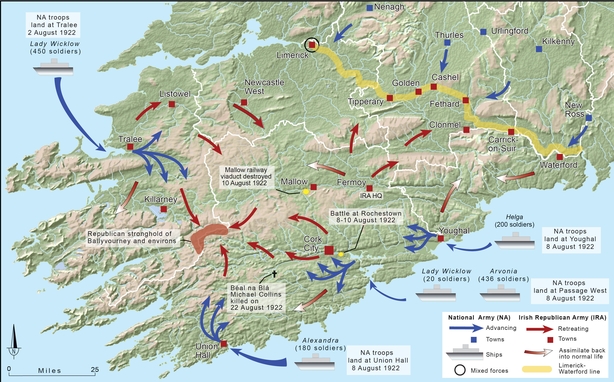 A map showing the progress of the Battle for Munster, as described in the main body of the text