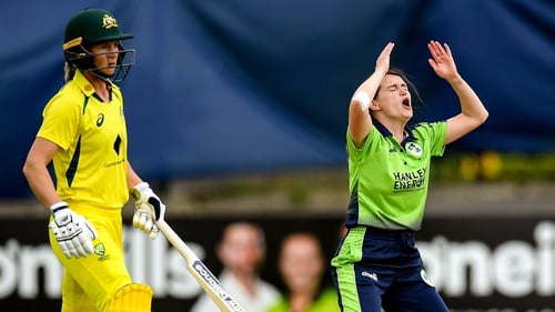 Rachel Delaney reacts after failing to take Meg Lanning's wicket
