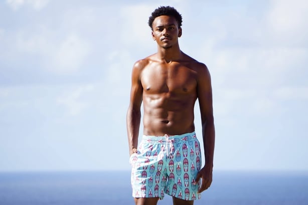 Pink House Mustique Men's Riva Red/Turquoise Swim Shorts