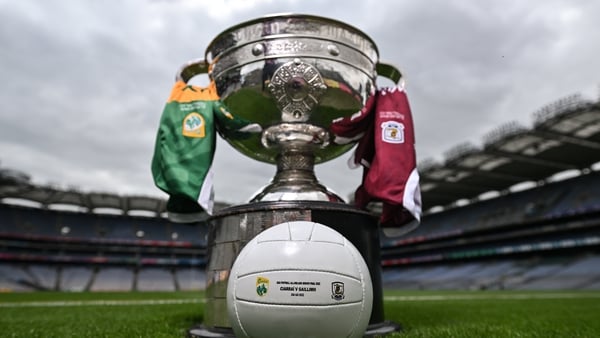 The Sam Maguire cup with the Kerry and Galway jerseys at Croke Park ahead of the final