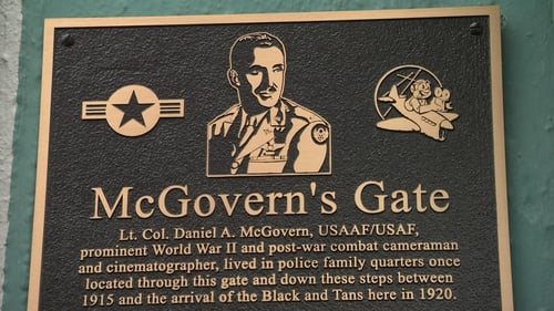 Plaque unveiled next to the former RIC station in Carrickmacross, where Dan McGovern's family once lived