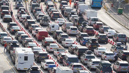 Cars queue at the check-in at the Port of Dover as many families embark on getaways following the start of summer holidays for many schools