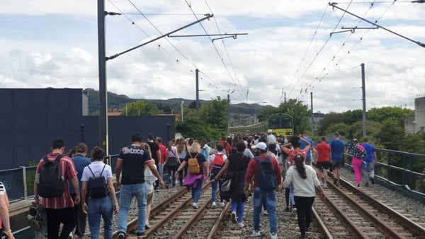 Iarnród Éireann said trains had to be stopped in both directions while staff and gardaí cleared people from the line