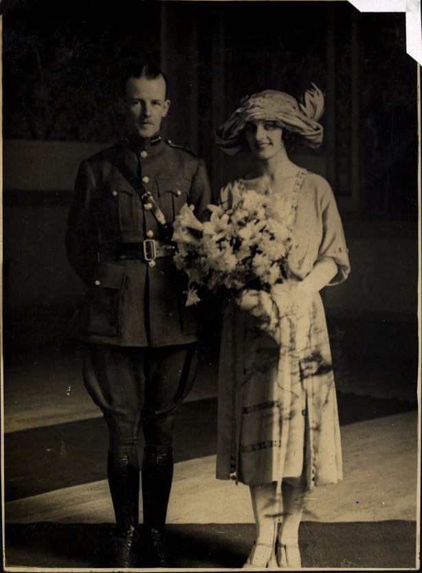 Major General Emmet Dalton and his new bride on their wedding day. They were married in October 1922.